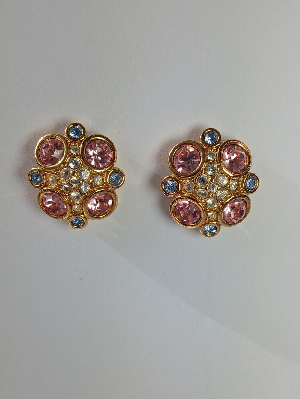 Swan Stamp Vintage Swarovski Rare Pastel Colored Crystal Post Earrings